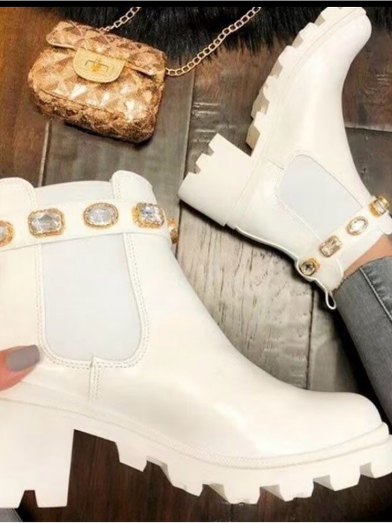 Chelsea Shoes - White Jewel-Trim Chelsea Booties for Women